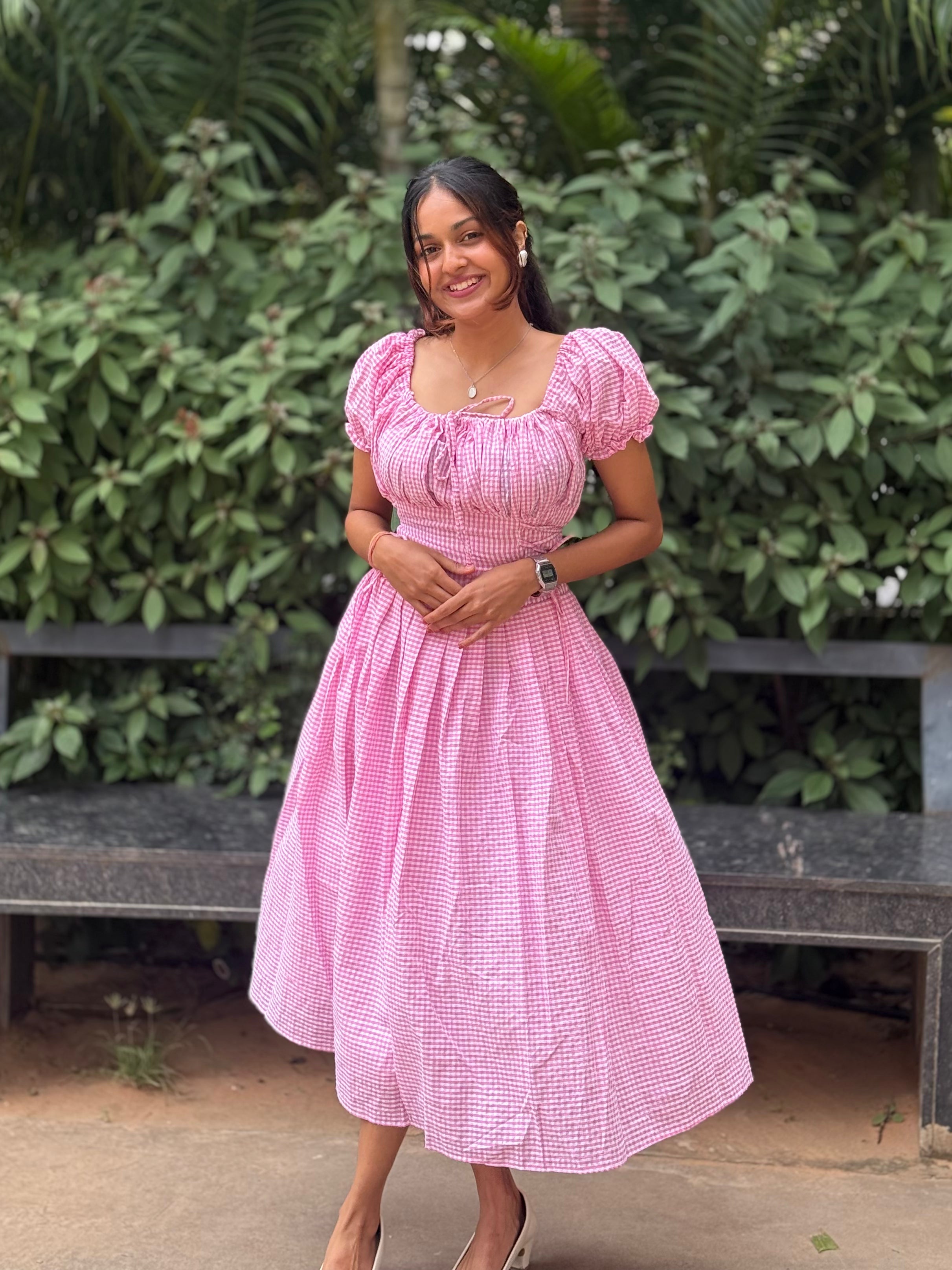 Alba Gingham Gown(PINK VERSION)